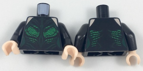 Torso Female Outline with Catsuit with Dark Green Contour Lines and Green Swirly Pattern / Black Arms / Light Nougat Hands