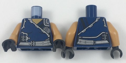 Torso Female Outline with Tunic with Silver Trim and Belt Pattern / Medium Nougat Arms / Black Hands