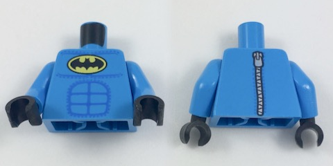 Torso Batman Logo in Yellow Oval Off-center with Blue Stitched Muscle Lines and Zipper on Back Pattern / Dark Azure Arms / Black Hands