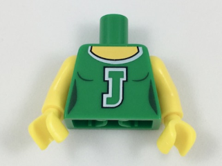 Torso Female Cheerleader Uniform with Capital Letter J and White Trim, Yellow Neck Pattern / Yellow Arms / Yellow Hands