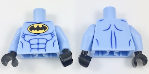 Torso Batman Logo in Yellow Oval with Blue Muscles Pattern / Bright Light Blue Arms / Black Hands