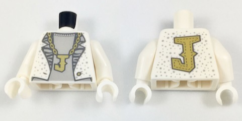 Torso Batman Jacket with Silver Dots, Light Gray Lapels and Shirt, Gold 'J' Necklace and Gold 'J' on Back Pattern (Disco Joker) / White Arms / White Hands