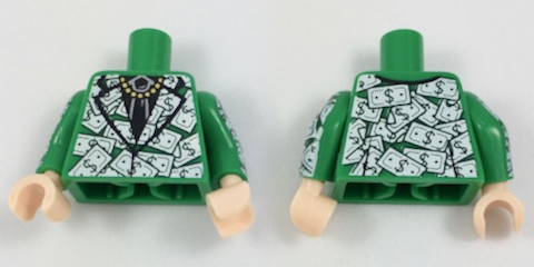 Torso Suit Jacket with Black Shirt and Tie, Gold Chain and Dollar Bills Pattern / Green Arms with Dollar Bills Pattern / Light Nougat Hands