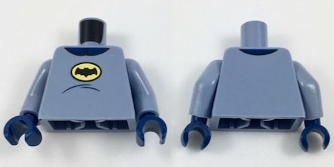 Torso Batman Logo in Yellow Oval, Dark Blue Collar and Stomach Contour Lines Pattern / Sand Blue Arms / Dark Blue Hands