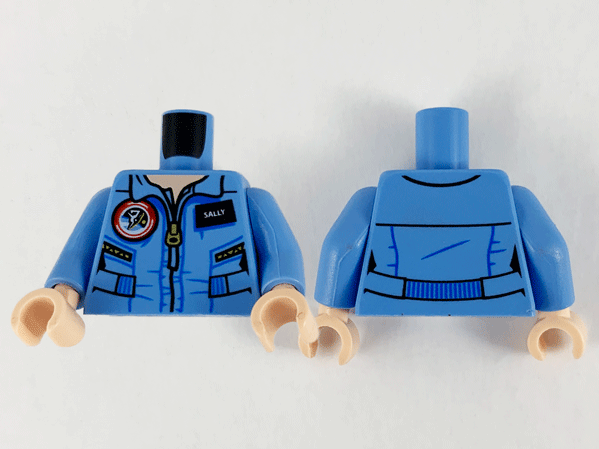 Torso Female Jumpsuit with Zipper with 'SALLY' Name Tag Pattern (Sally Ride) / Medium Blue Arms / Light Nougat Hands