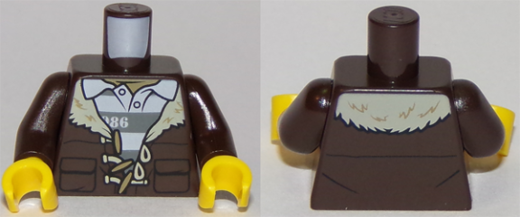 Torso Town Prisoner Shirt Under Fur-Lined Jacket with Pockets and '86' Pattern / Dark Brown Arms / Yellow Hands