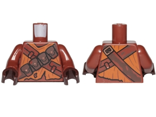 Torso SW Jawa with Dark Orange Tattered Shirt, Dark Brown Pouches and Straps Pattern / Reddish Brown Arms / Dark Brown Hands