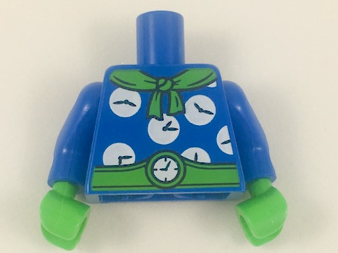 Torso Batman Bright Green Scarf and Belt, White Clocks Pattern / Blue Arms with White Clocks Pattern / Bright Green Hands