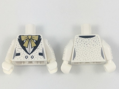 Torso Female Tuxedo Jacket, Large Gold Bow, Black Lapels and Pockets, Silver Speckles Pattern / White Arms with Silver Speckles Pattern / White Hands