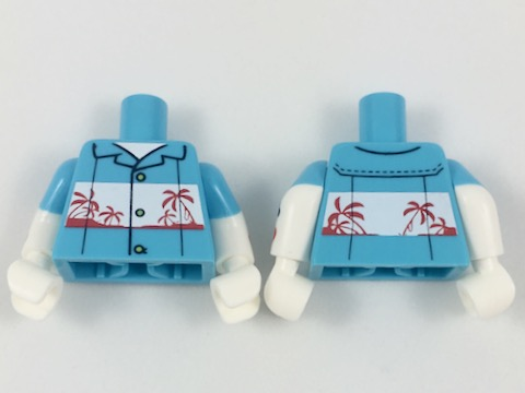 Torso Shirt with White Panel, Red Palm Trees Pattern / White Arms with Medium Azure Short Sleeves and Playing Card Suit Symbols Pattern / White Hands