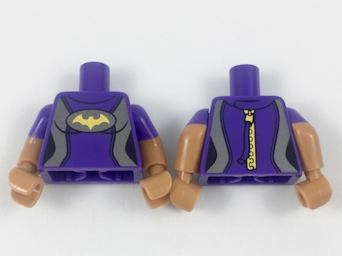 Torso Female Wetsuit, Flat Silver Sides, Yellow Bat Pattern / Medium Nougat Arms with Molded Dark Purple Short Sleeves Pattern / Medium Nougat Hands