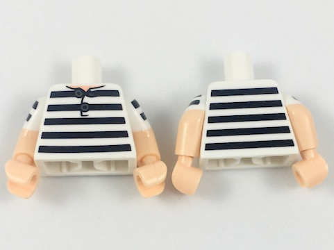 Torso Shirt, 5 Black Stripes Pattern / Light Nougat Arms with White Short Sleeves with 2 Black Stripes Pattern / Light Nougat Hands