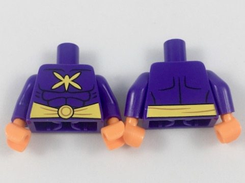 Torso Batman Muscles Outline with Yellow Killer Moth Logo and Wide Belt Pattern / Dark Purple Arms / Orange Hands