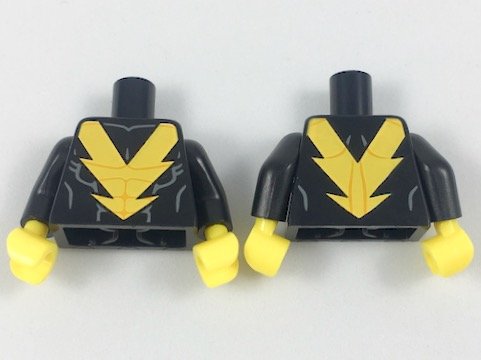 Torso Yellow Lightning 'V', Muscle Contour Lines Pattern / Black Arms / Yellow Hands