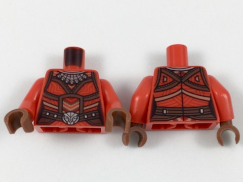 Torso Female Ornate Tribal Costume, Silver Necklace and Panther Buckle, Gold and Brown Piping Pattern / Red Arms / Reddish Brown Hands