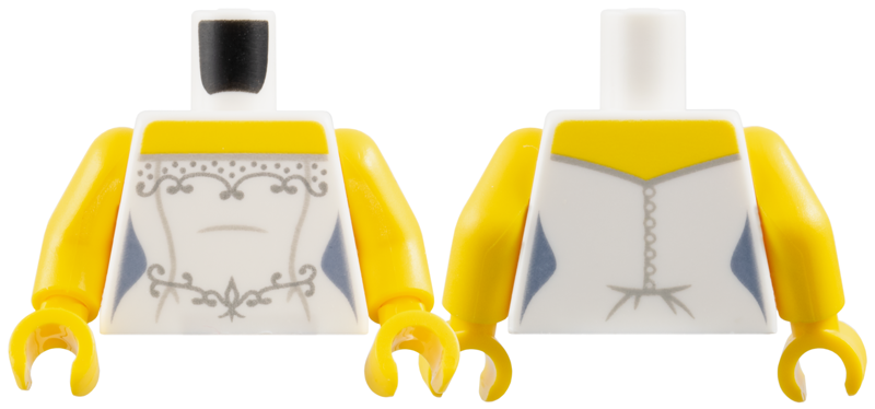 Torso Wedding Dress with Silver Trim and Buttons on Back Pattern / Yellow Arms / Yellow Hands