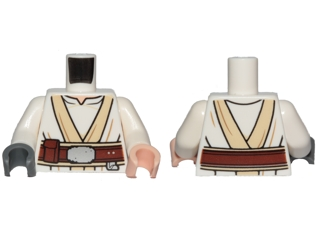 Torso SW White and Tan Jedi Robe with Reddish Brown Belt Pattern (Luke Skywalker) / White Arms / Light Nougat Hand Left / Dark Bluish Gray Hand Right