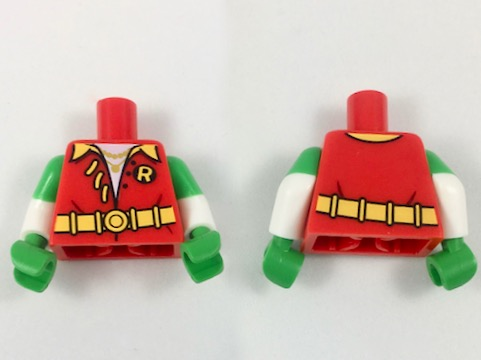 Torso Shirt, Bright Light Orange Collar and 'R' and Belt, Unlaced Pattern / White Arms with Molded Bright Green Short Sleeves Pattern / Bright Green Hands