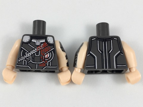 Torso Armor with Silver Shoulders, Trim and Contour Lines, Thin Sash, Red Markings Pattern / Light Nougat Arm Left with Dark Silver Armor Pattern / Light Nougat Arm Right / Light Nougat Hands