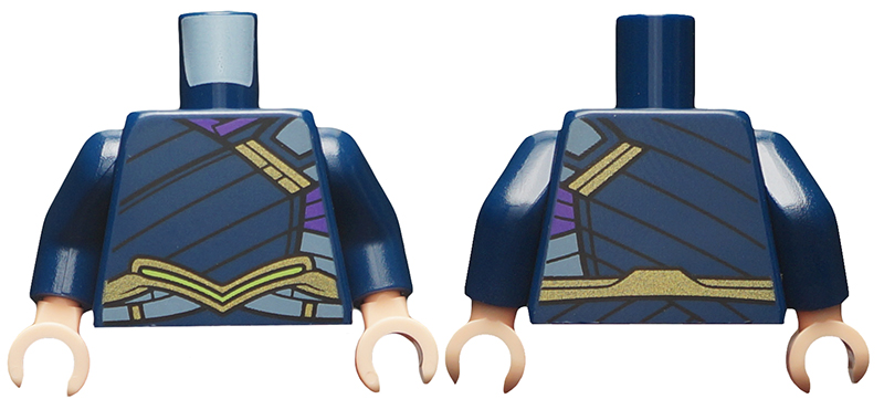 Torso Tunic with Gold Shoulder Clasp and Belt, Dark Purple and Bright Light Blue Trim Pattern / Dark Blue Arms / Light Nougat Hands