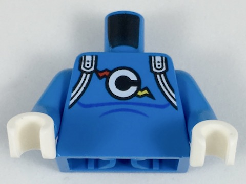 Torso Shirt with White Shoulder Straps, 'C' with Red and Yellow Lightning Pattern / Dark Azure Arms / White Hands