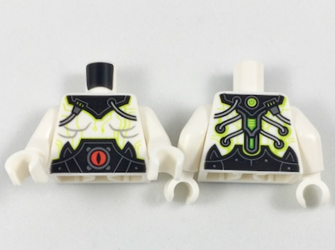 Torso Black Collar and Belt with Red Eye, Silver Cables, and Lime Circuitry Pattern / White Arms / White Hands