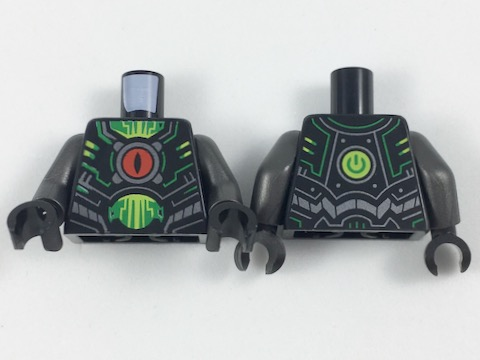 Torso Armor, Red Eye in Center, Silver and Green Circuitry, Green and Lime Trim Pattern / Pearl Dark Gray Arms / Black Hands
