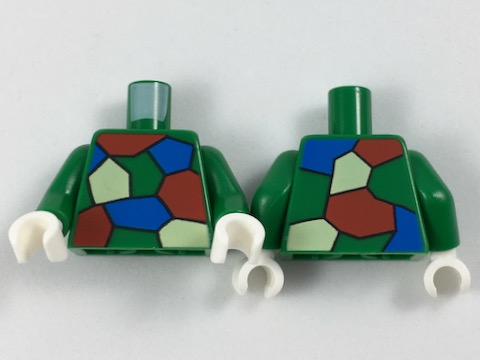 Torso Red, White and Blue Patches Pattern (Crazy Quilt) / Green Arms / White Hands