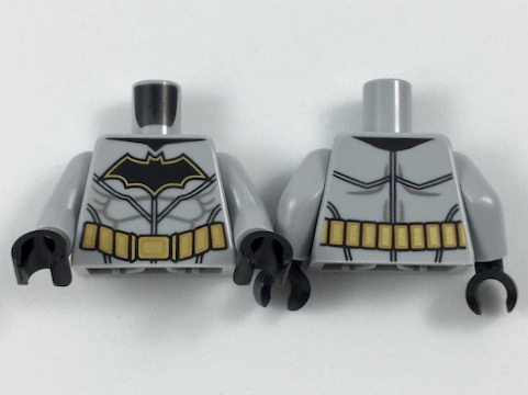 Torso Batman Logo with Muscles, Gold Outline, Gold Utility Belt Pattern / Light Bluish Gray Arms / Black Hands
