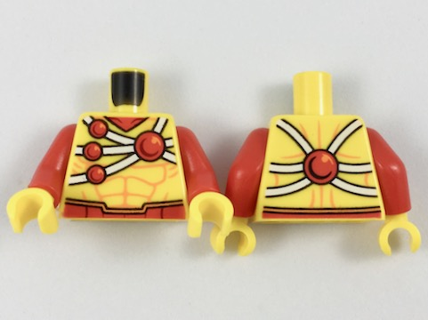 Torso Muscles Outline with Red Belt and White Harness with Red Balls Pattern (Firestorm) / Red Arms / Yellow Hands