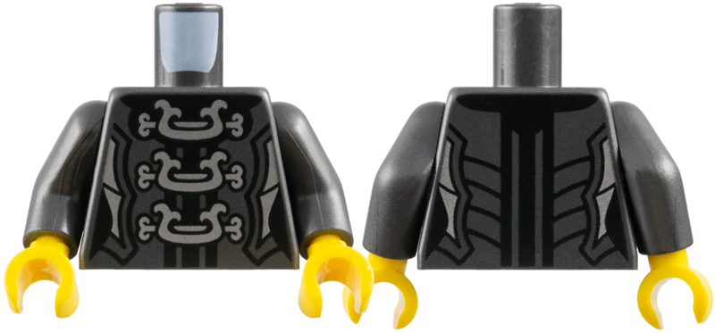 Torso Ninjago Female Armor with Three Large Silver Clasps Pattern / Pearl Dark Gray Arms / Yellow Hands