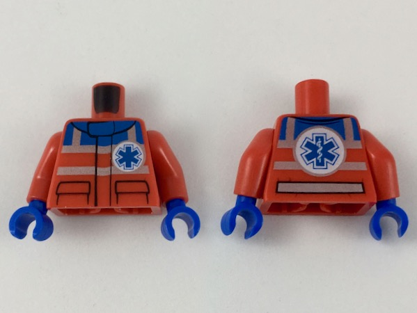 Torso Safety Stripes, Small EMT Star and EMT Star of Life on Back Pattern / Red Arms / Blue Hands