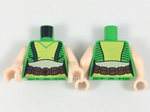 Torso Female Top with Black Stripes, Yellow Front Panel, Light Nougat Midriff, Reddish Brown Belt Pattern / Light Nougat Arms / Light Nougat Hands