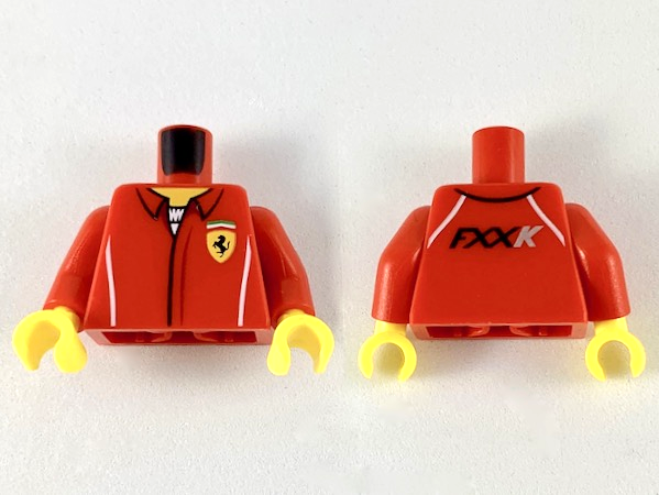 Torso Speed Champions with Ferrari Logo over White Shirt Pattern / Red Arms / Yellow Hands