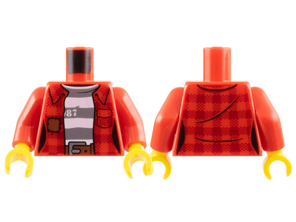 Torso Town Female Prisoner Plaid Shirt over Striped Undershirt with '87' Pattern / Red Arms / Yellow Hands