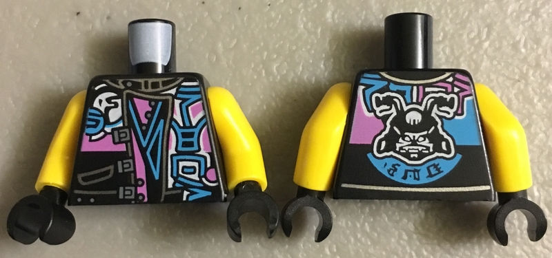 Torso Biker Vest with Dark Pink / Medium Azure Ninjago Characters, Sons of Garmadon Logo and Ninjago 'SOG' on Back Pattern / Yellow Arms / Black Hands