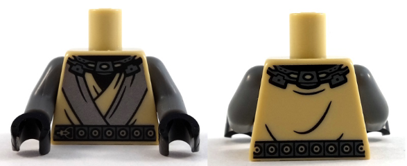 Torso Layered Shirt, Black Undershirt, Dark Bluish Gray Belt and Collar Pattern / Dark Bluish Gray Arms / Black Hands