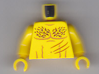 Torso Bare Chest with Muscles Outline and Curly Hair, Slash Marks Pattern / Yellow Arms / Yellow Hands