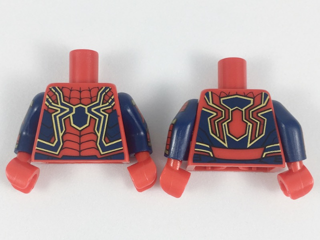 Torso Spider-Man Dark Blue and Gold Spider and Trim, Black Webs Pattern / Dark Blue Arms with Gold and Red Armor, Black Webs Pattern / Red Hands