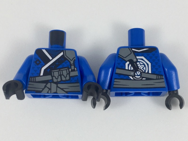 Torso Tunic, Dark Bluish Gray Sash and Utility Strap, Black and White Hem, Emblem on Back Pattern / Blue Arms / Black Hands