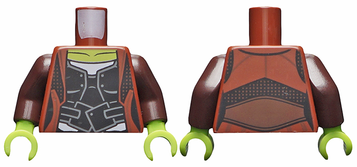 Torso Black Vest over White Shirt with Reddish Brown Overcoat Pattern / Dark Brown Arms / Lime Hands