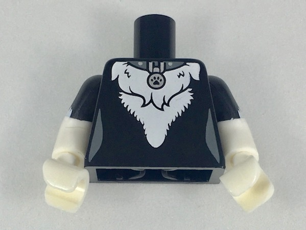 Torso Female with Silver Pet Tag and White Stomach Fur Pattern / White Arms with Black Short Sleeves with White Fur Fringe Pattern / White Hands