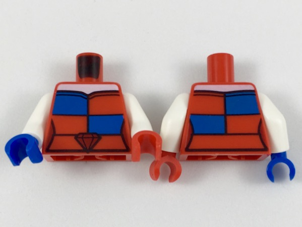 Torso Strapless Top with White Neck, Red and Blue Checkboard Panels, Ruby Belt Buckle Pattern / White Arms / Red Hand Left / Blue Hand Right