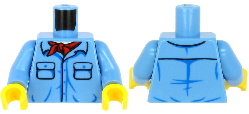 Torso Shirt with 2 Pockets with Blue Buttons, Red Bandana, Light Nougat Neckline Pattern / Medium Blue Arms / Yellow Hands