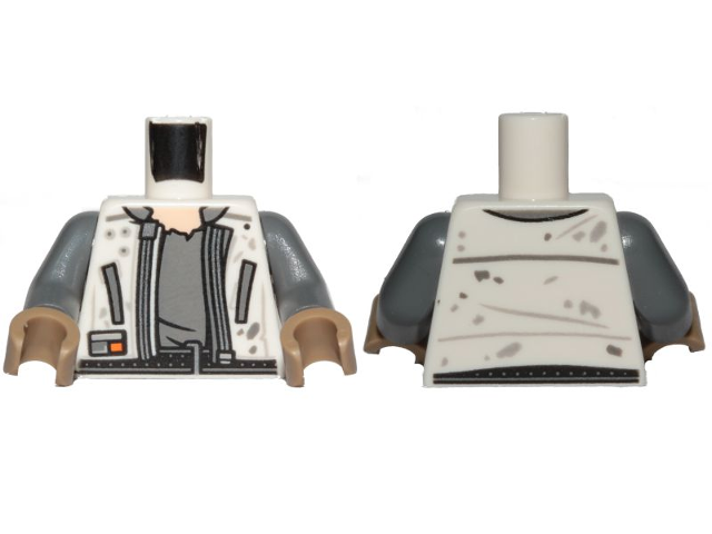 Torso SW Jacket with Zipper, Dirt Stains, Dark Bluish Gray Undershirt Pattern (Han Solo) / Dark Bluish Gray Arms / Dark Tan Hands