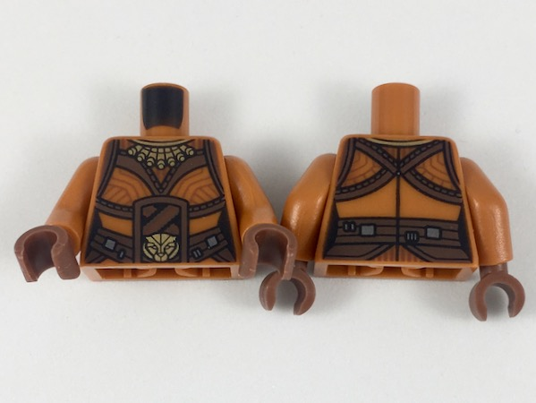 Torso Female, Gold Necklace and Lion Head Belt Buckle, Reddish Brown Belt and Trim Pattern / Dark Orange Arms / Reddish Brown Hands