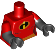 Torso Female Orange Belt and Incredibles Symbol Pattern (Mrs. Incredible) / Black Arms with Molded Red Short Sleeves Pattern / Black Hands