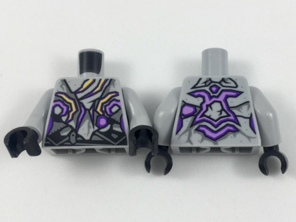 Torso Female, Tattered Vest and Bandana, Purple and Yellow Streaks Pattern / Light Bluish Gray Arms / Black Hands