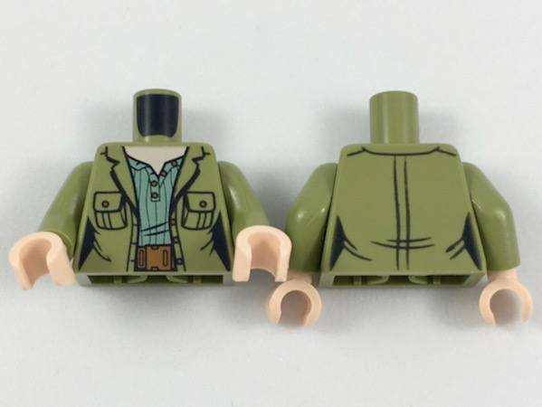 Torso Female Jacket with Pockets over Sand Green Shirt with Green Stripes, Reddish Brown Belt Pattern / Olive Green Arms / Light Nougat Hands