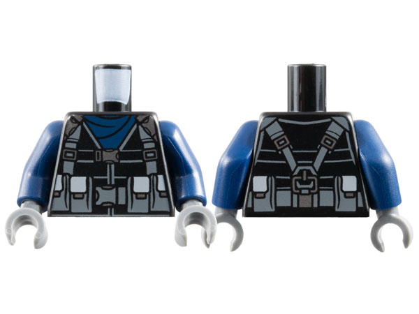 Torso Tactical Jacket, Dark Blue Scarf, Dark Bluish Gray Straps and Utility Pouches Pattern / Dark Blue Arms / Dark Bluish Gray Hands